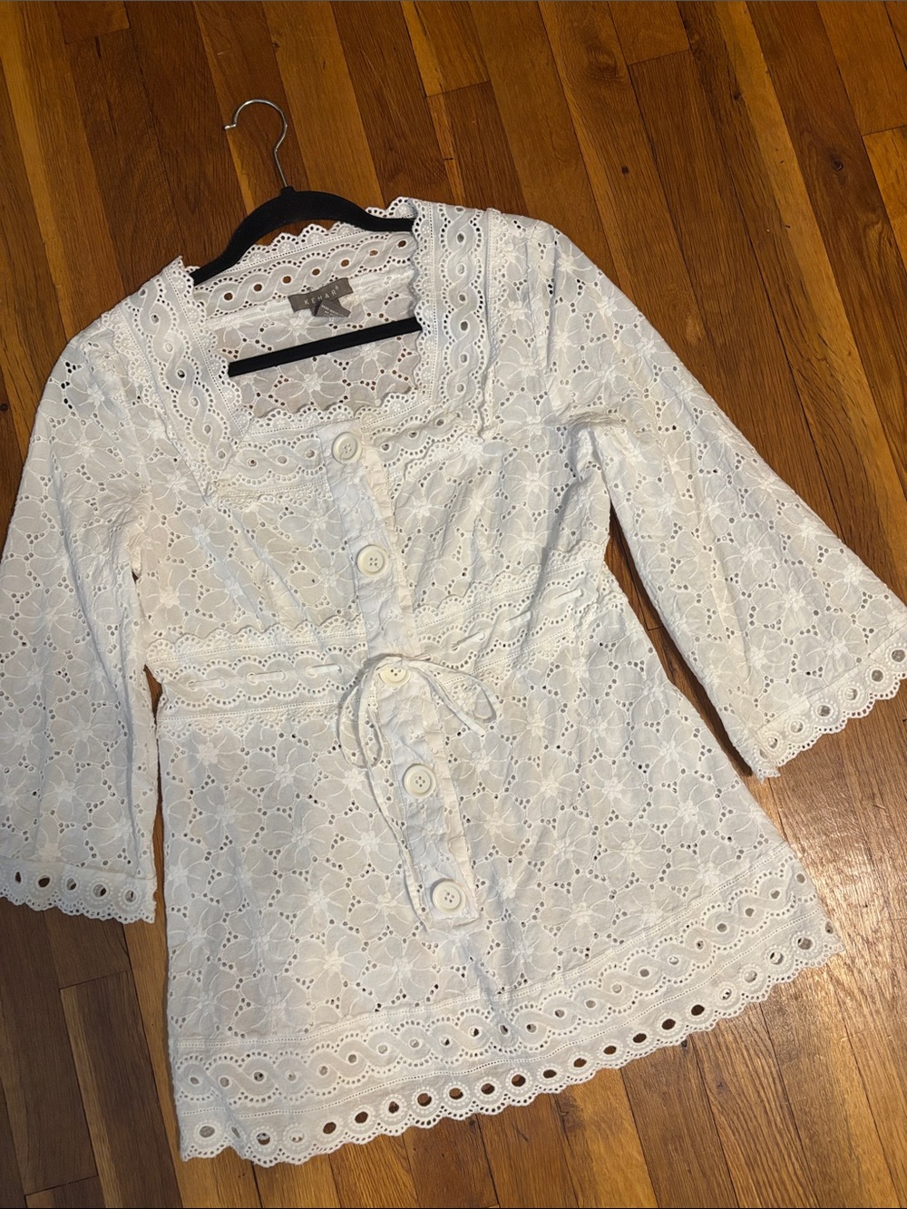 Kenar White Cotton Eyelet Top